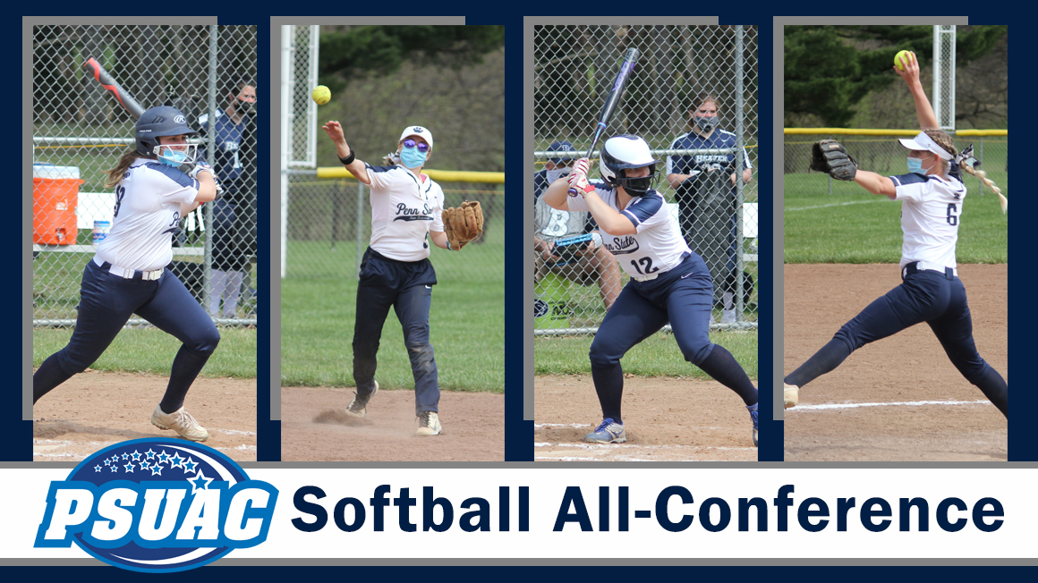 PSUAC All-Conference players Molly Collins, Riplee Burkhart, Natalie Heltebran, and Calle Zmenkowski
