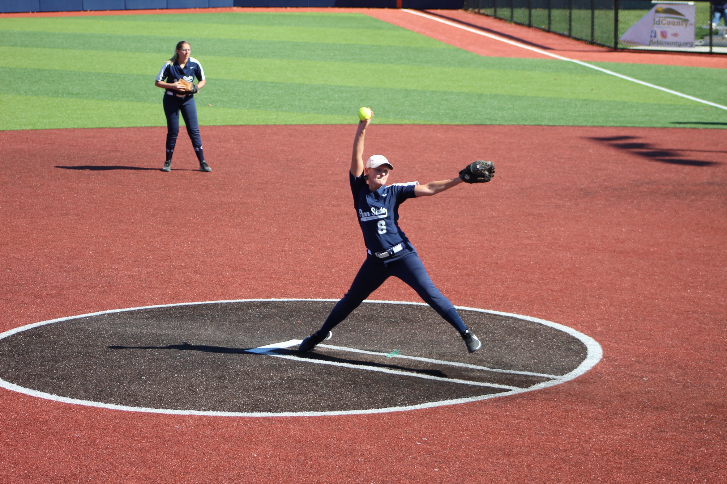 Calle Zmenkowski winds up to pitch for Penn State New Kensington.